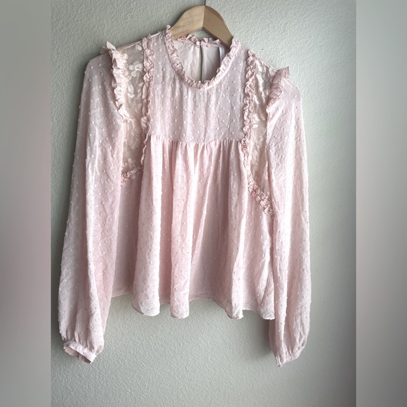 Zara Tops - Zara Pink Swiss Dot Blouse- Host Pick
